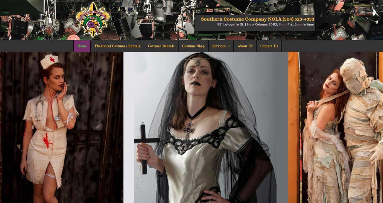 southern costume company website design image
